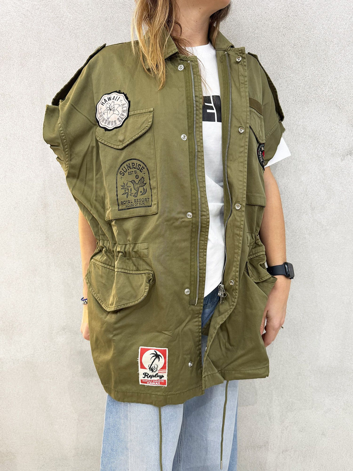 Gilet patch REPLAY W2164.000.84762G - Verde militare